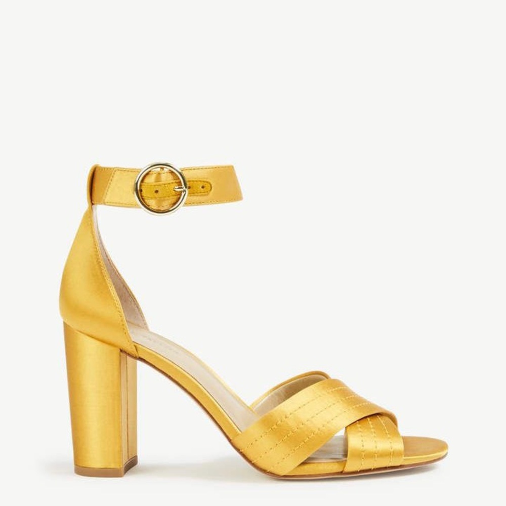 Ann Taylor Whitney Satin Block Heel Sandals Shoes size 8.5 M